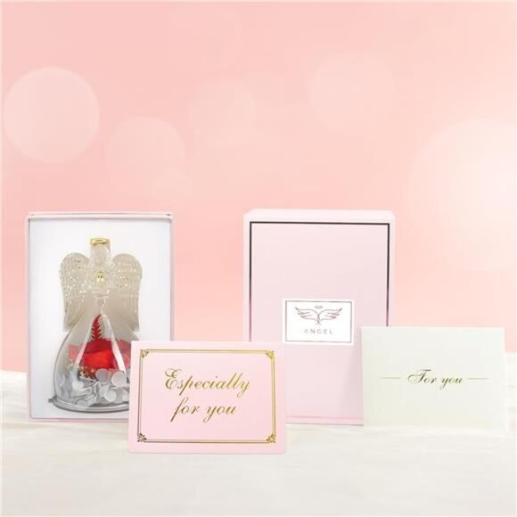 Sunia Preserved Flower Rose Birthday Gifts for Mom, Glass Angels Figurines - Picture 5 of 7